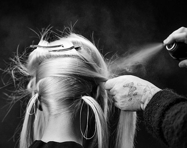 Blonde hair being styled